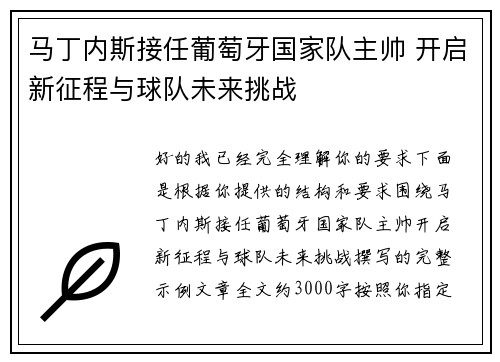 马丁内斯接任葡萄牙国家队主帅 开启新征程与球队未来挑战